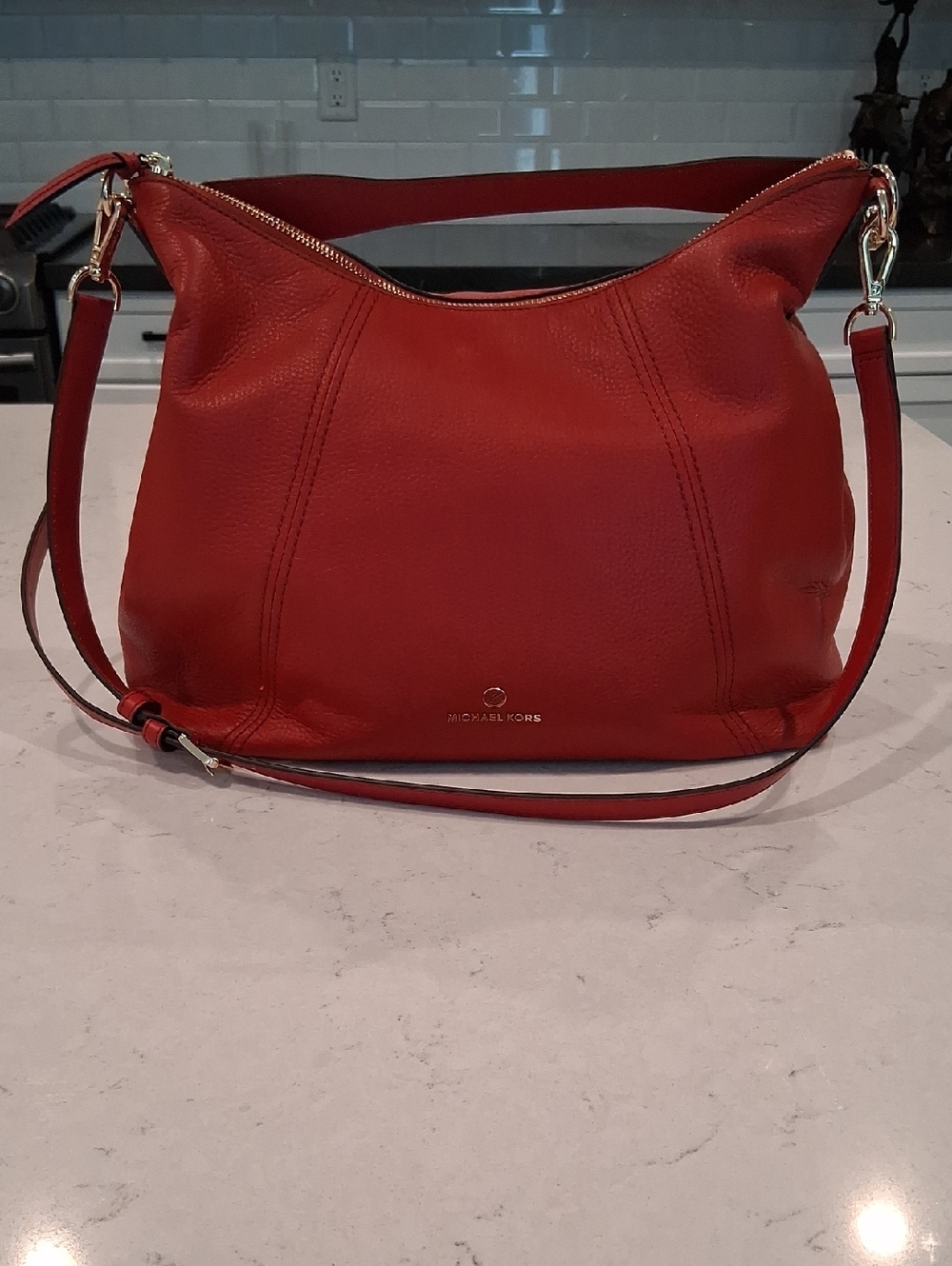 NWT Michael Kors Vibrant Red Leather Hobo with Gold Hardware